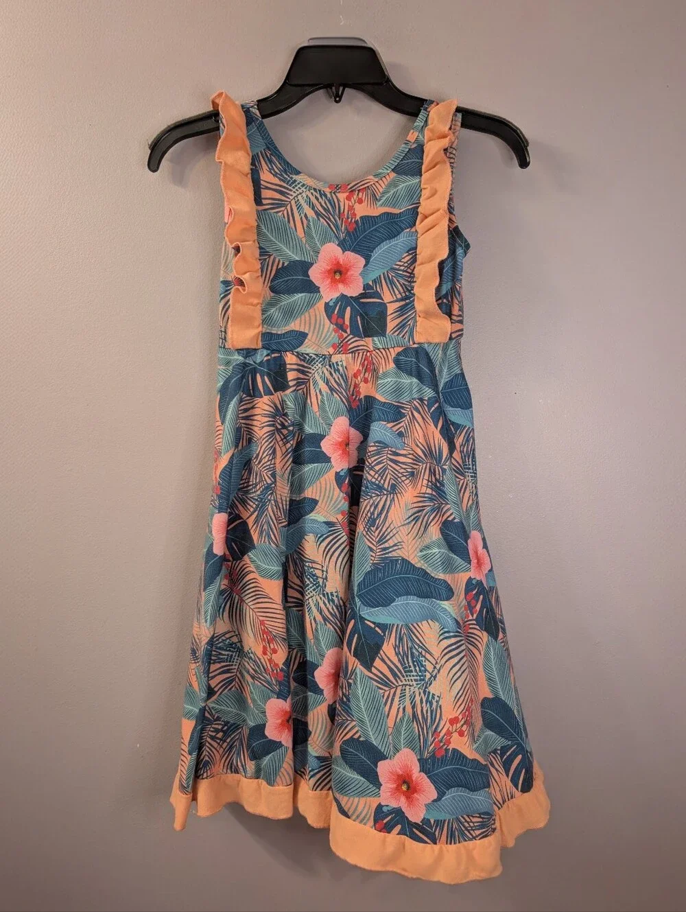 Patpat Tropical Floral Ruffle Crisscross Back Summer Sundress Vacation Sz 8-9 Yr